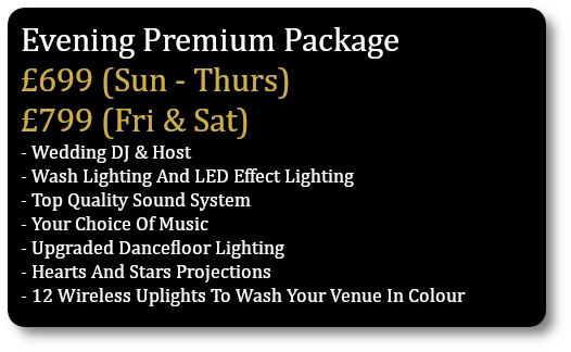 Cheshire Wedding DJs Premium DJ And Uplighting Package Is £799 On A Friday Or Saturday Evening.